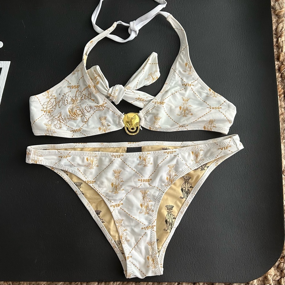 Christian Audigier White and Gold Women's Bikini Set